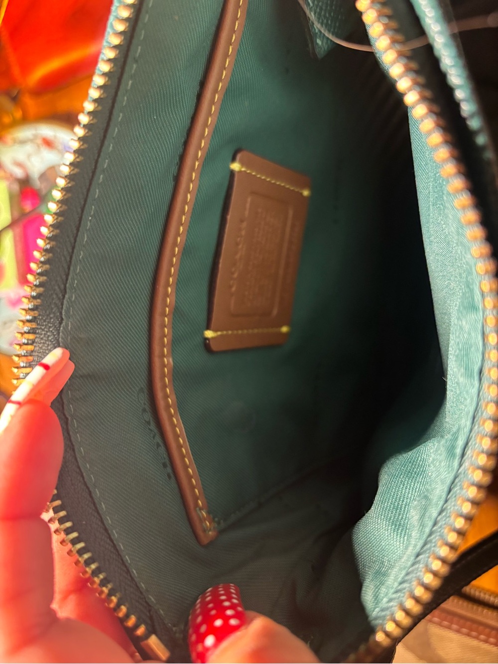 Teal Interior Leather-Trim Pouch
